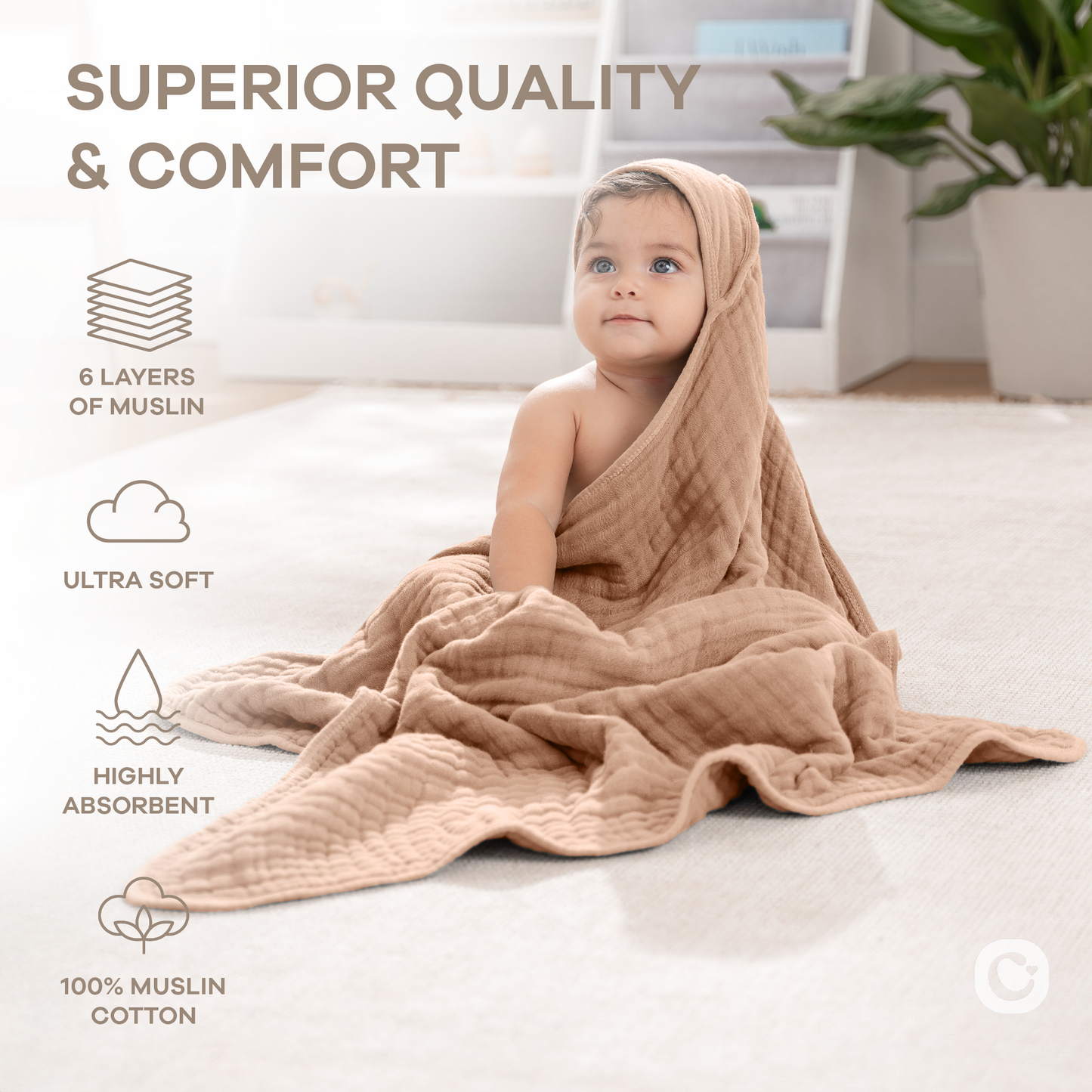 Baby Hooded Towels in Cedar & Sand